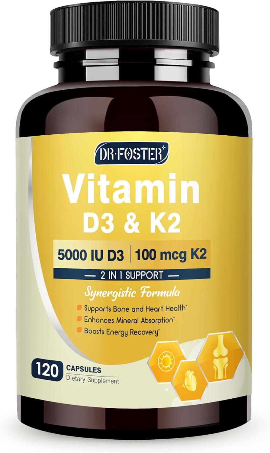 DRFOSTER Vitamin D3 with K2 (MK7) Supplement Immune Support Easy to Swallow Vitamin D & K Complex