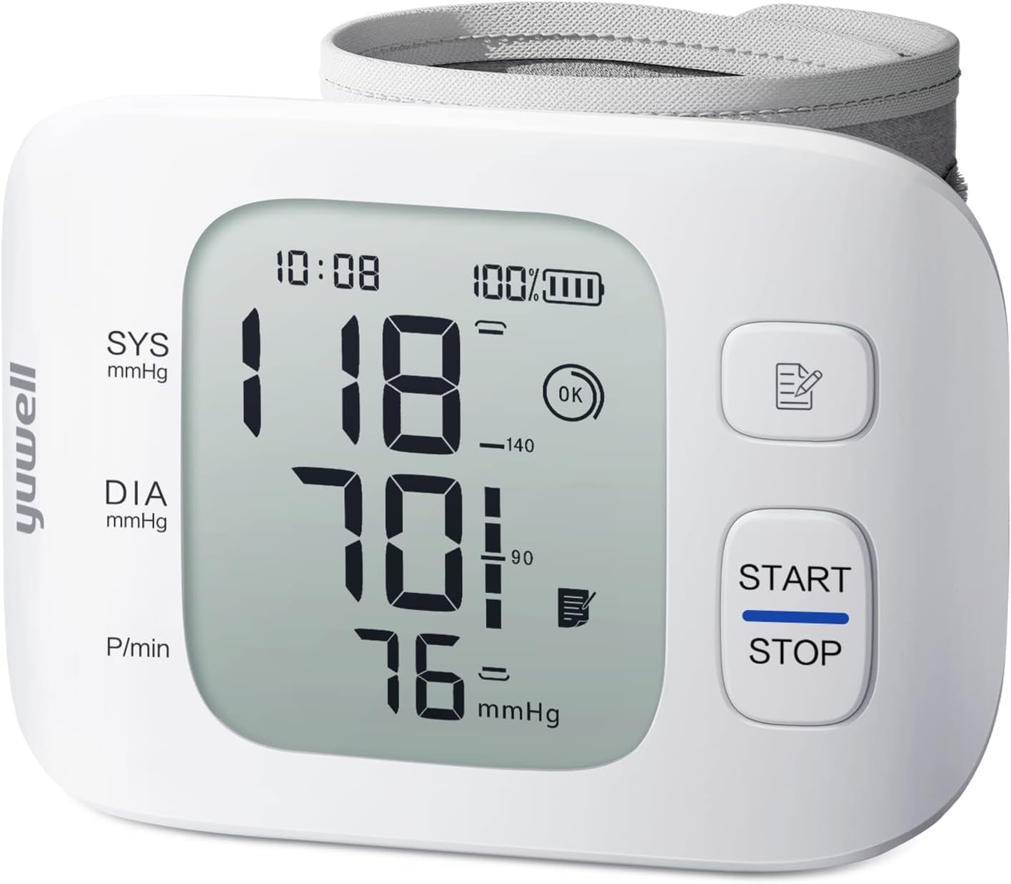yuwell Wrist Blood Pressure Monitor | Clinical Accuracy, BP Machine for Home Use | Ultra Light Weight, Smart Inflation Blood Pressure Cuff, Large Display, 74 Readings, Rechargeable