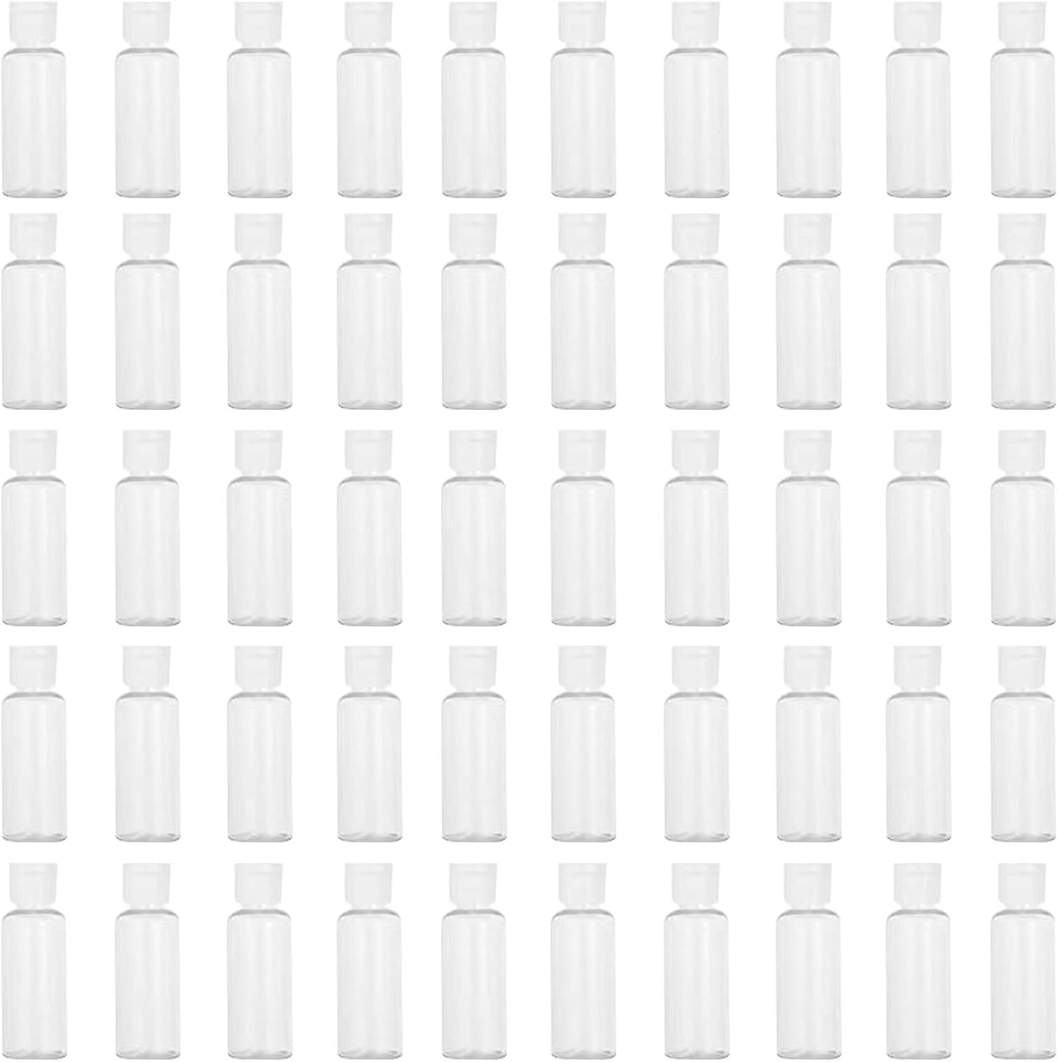 50 Pack 1.7oz/50ml Travel Plastic Empty Bottles Mini Hand Sanitizer Bulk Travel Size with Flip Cap, Squeezable Refillable Container for Cosmetic Baby Shower Birthday Wedding Party Favor (50PC-CLEAR)
