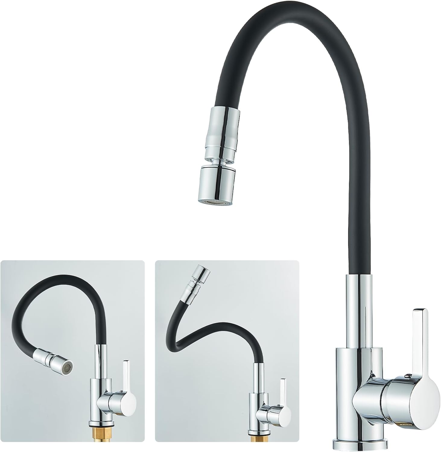 HARNART Flexible Kitchen Sink Mixer Tap Black and Chrome 360° Swivel Dual Function Aerator Single Lever Kitchen Mixers Faucet