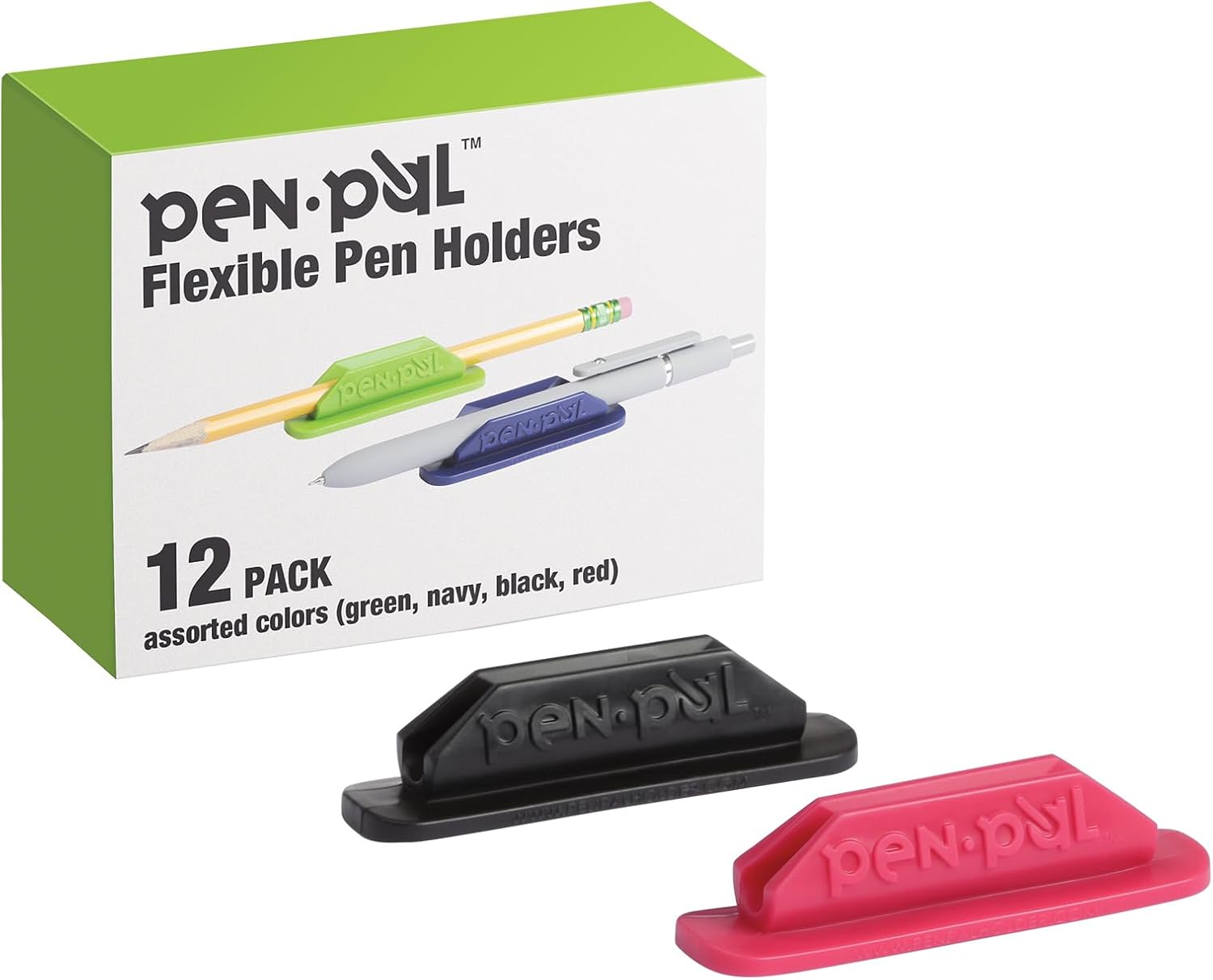 Pen Pal Pen Holders, Flexible Pen Holder, Writing Tool Organizer, Office and Teacher Supplies, Sticks to Clipboards, Asst Colors, 12 Pack (1009285)