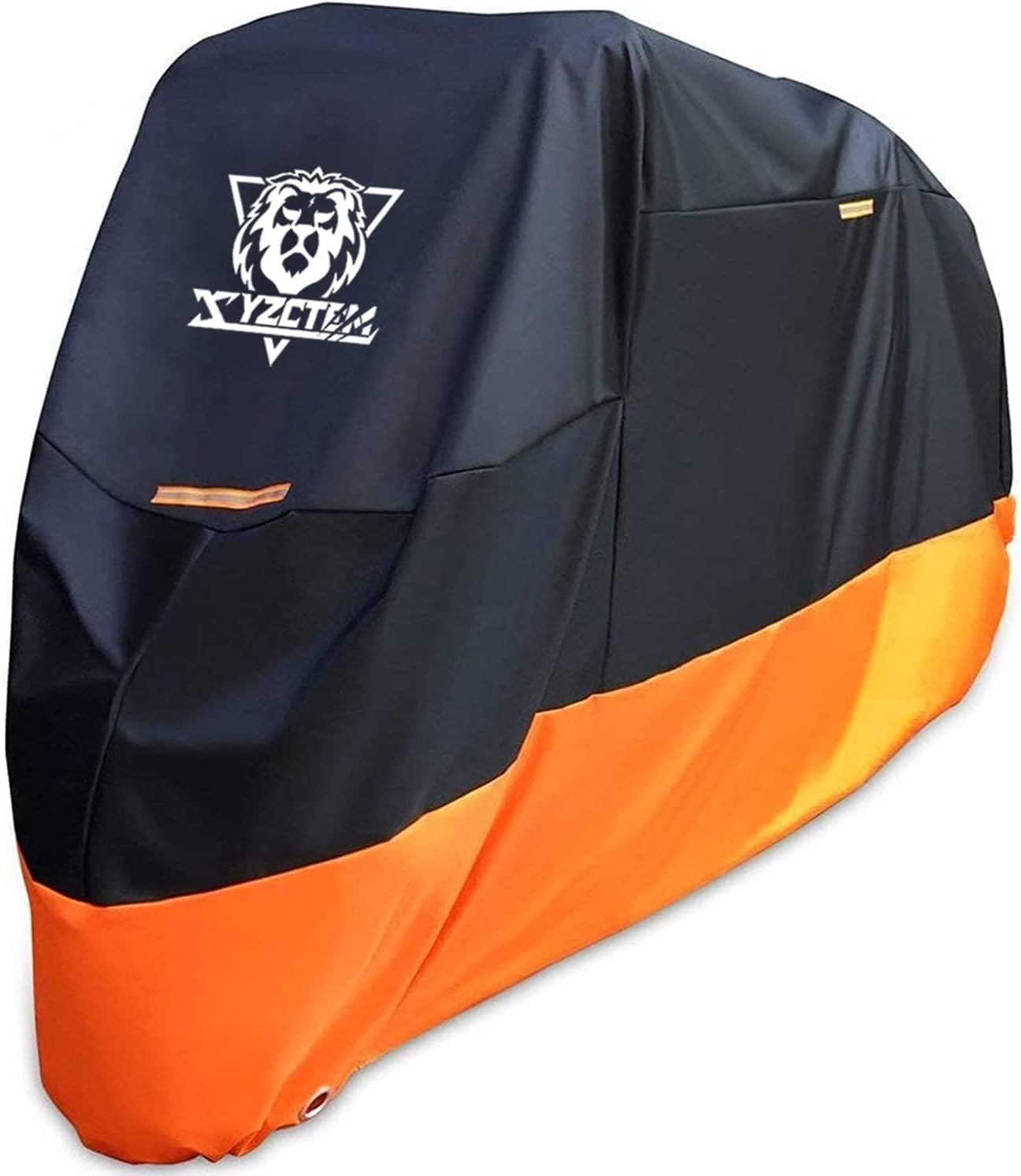 XYZCTEM Motorcycle Cover – All Season Waterproof Outdoor Protection – Precision Fit up to 108 Inch Tour Bikes, Choppers and Cruisers – Protect Against Dust, Debris, Rain and Weather(XXL,Black& Orange)