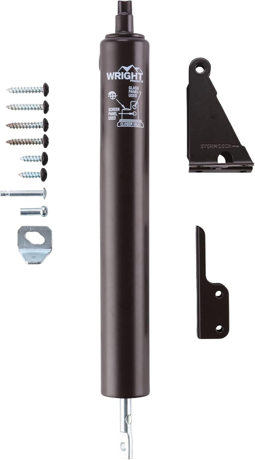 Wright Products Pneumatic Storm Door Closer – Adjustable, Smooth-Closing with Hold-Open Washer (Transitional, Bronze)