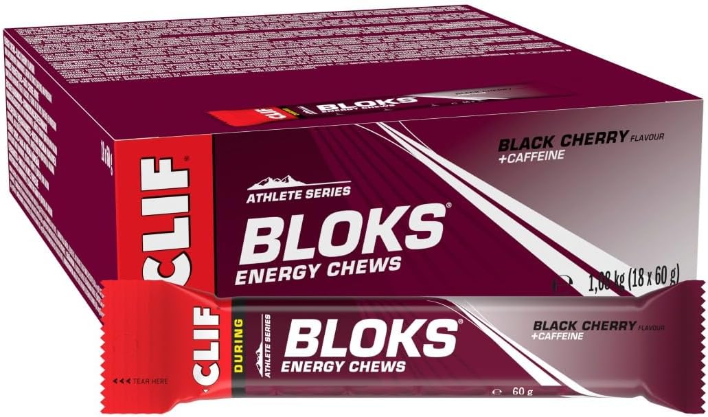 CLIF BLOKS Black Cherry with Caffeine Energy Chews, 18 x 60 g