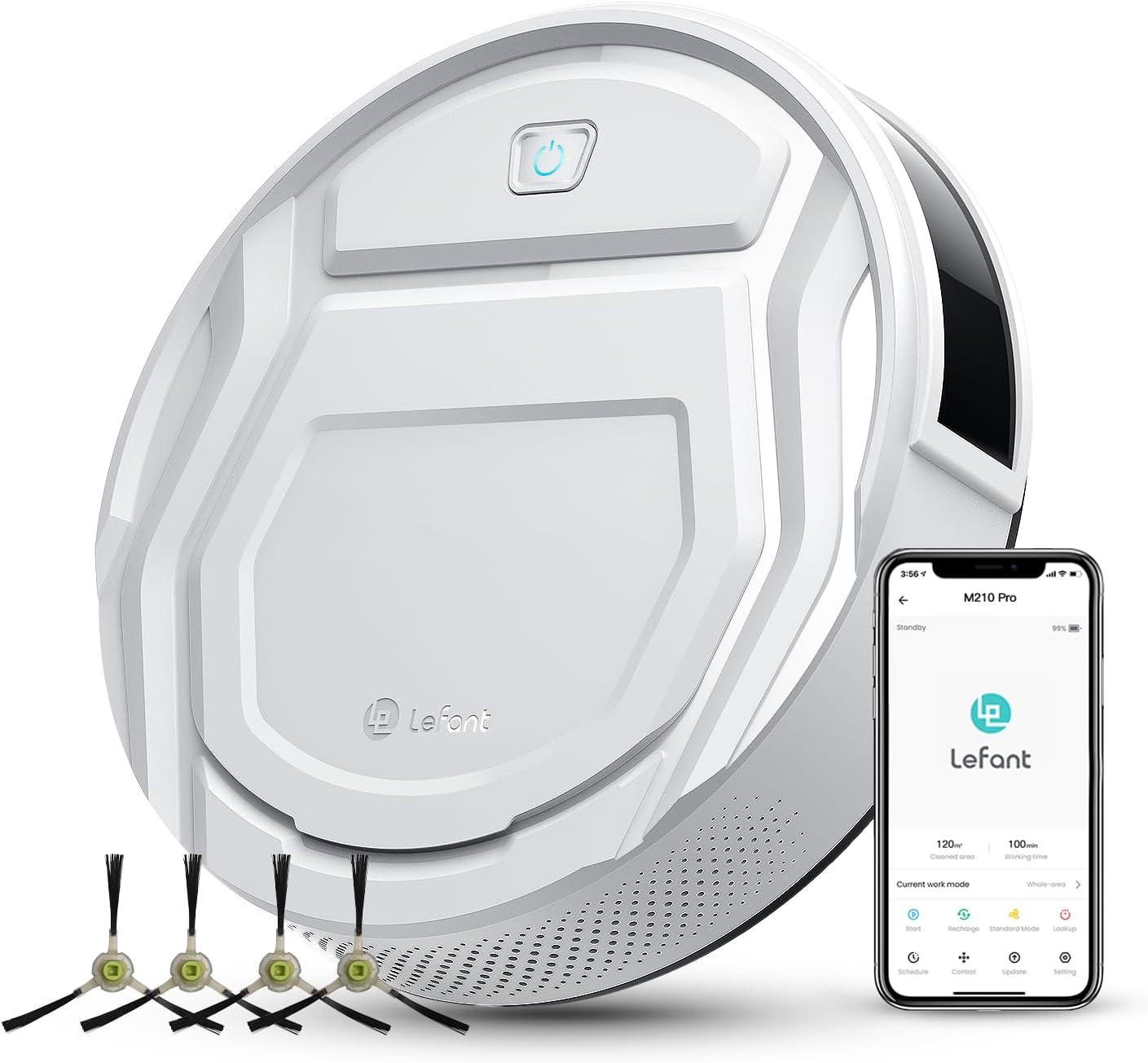 Lefant M210 Pro Robot Vacuum Cleaner, 2200Pa Powerful Suction, 120 Mins Runtime, Automatic Self-Charging, Wi-Fi/App/Alexa Control, Perfect for Pet Hair, Hard Floors, and Low-Pile Carpets