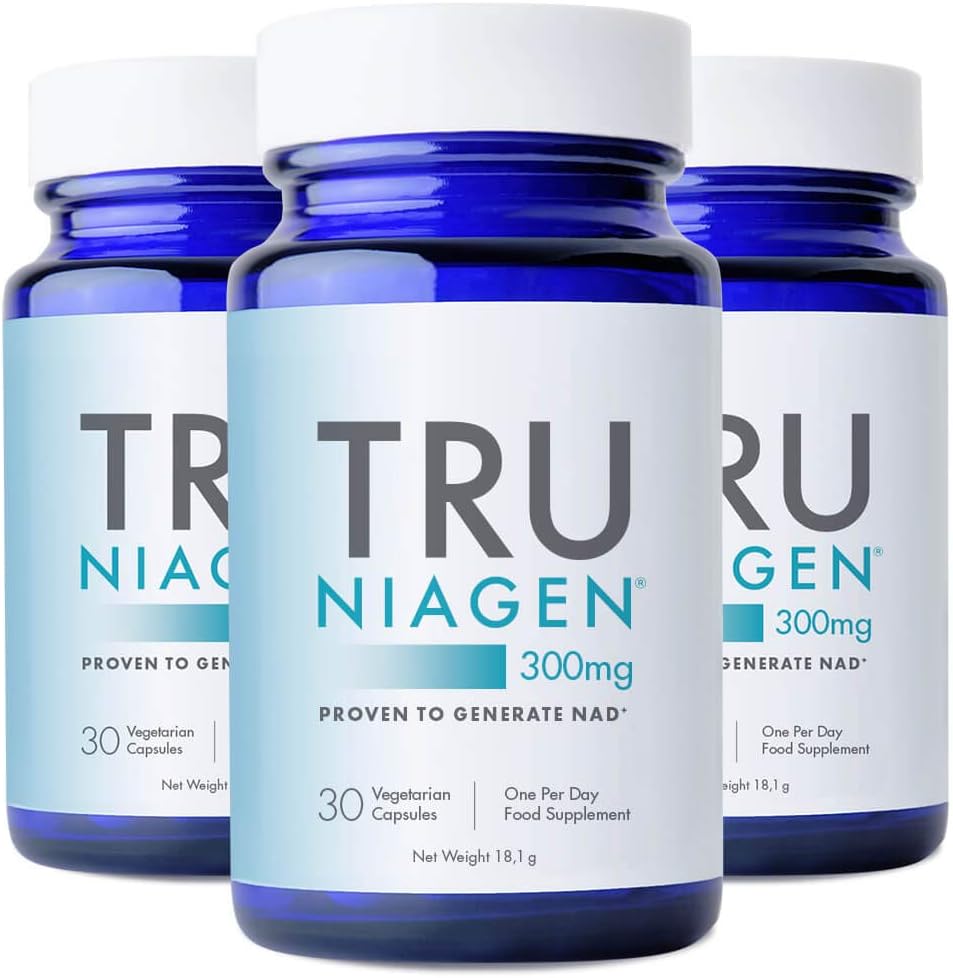 TRU NIAGEN Niacin as Nicotinamide Riboside NAD+ Supplement for Reduction of Tiredness & Fatigue, Patented Formula NR - 3X 30 Count - 300mg