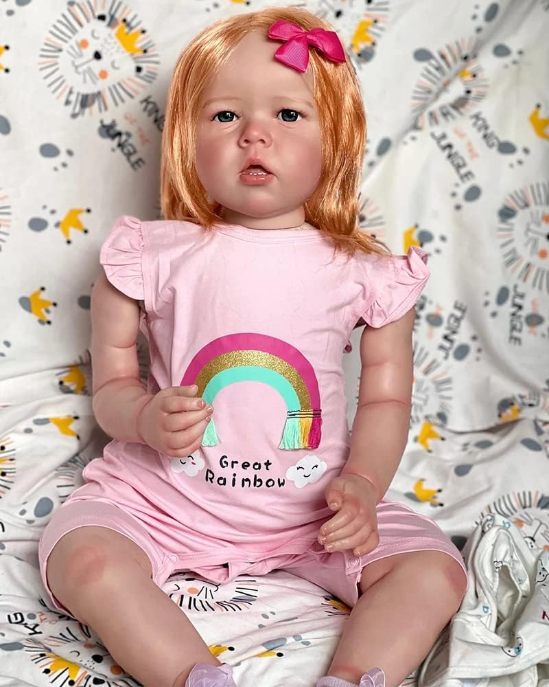 Pinky Reborn Silicone Reborn Toddler Dolls 28 inch 70 cm Girl Real Looking Dolls with Filling PP Cotton Bebes Soft Touch Cuddly Baby Collectible Art Doll with Pacifier for Age 3+