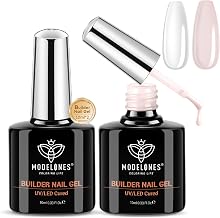 modelones Builder Nail Gel, 2 Pcs Clear and Cover Nude Gel Builder for Nails, 8-in-One LED Hard Gel Builder for Apex Building Nail Thickening Nail Strengthener Extension Gel Rubber Base Gel 10 ml
