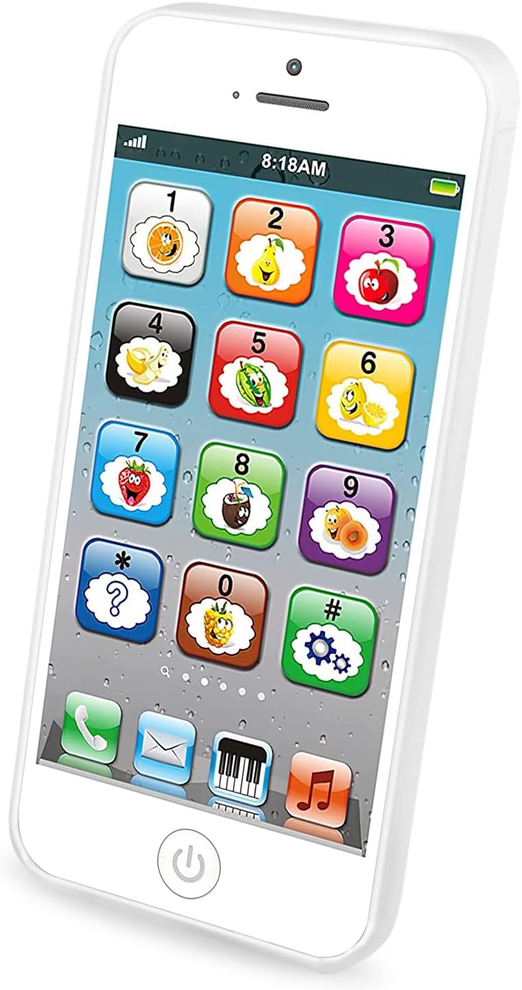 Toy Learning Play Cell Phone with 8 Functions and Dazzling Lights Interactive Toy for Toddler Baby Kids Boys Girls, White