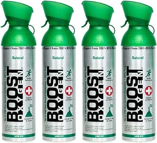 Boost Oxygen Large Natural 10 Liter Canister | Respiratory Support for Aerobic Recovery, Altitude, Performance and Health (4 Pack)