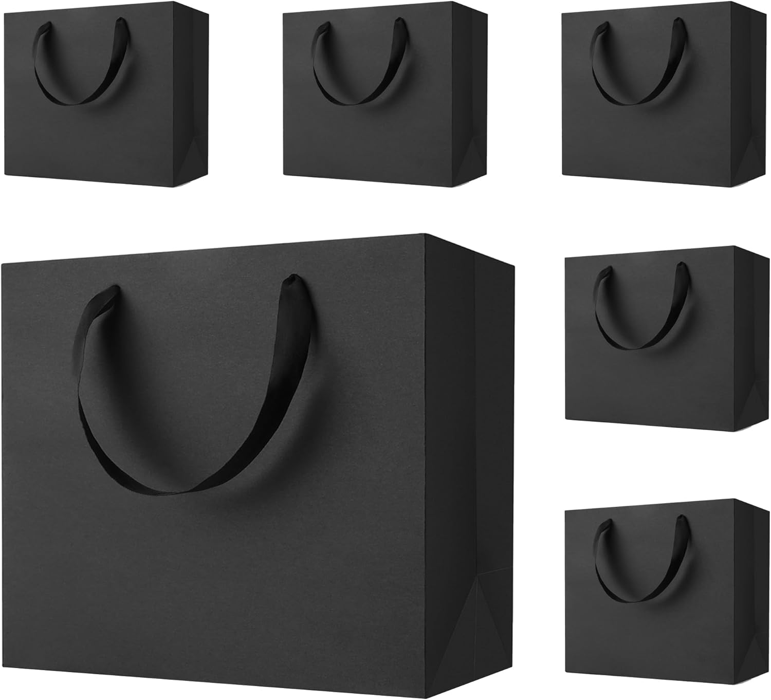 MOXARYSU Black Gift Bags With Handles: 12.5x4.5x11 Inch 6pcs Large Paper Gags Bulk For Party Shopping Birthday Wedding