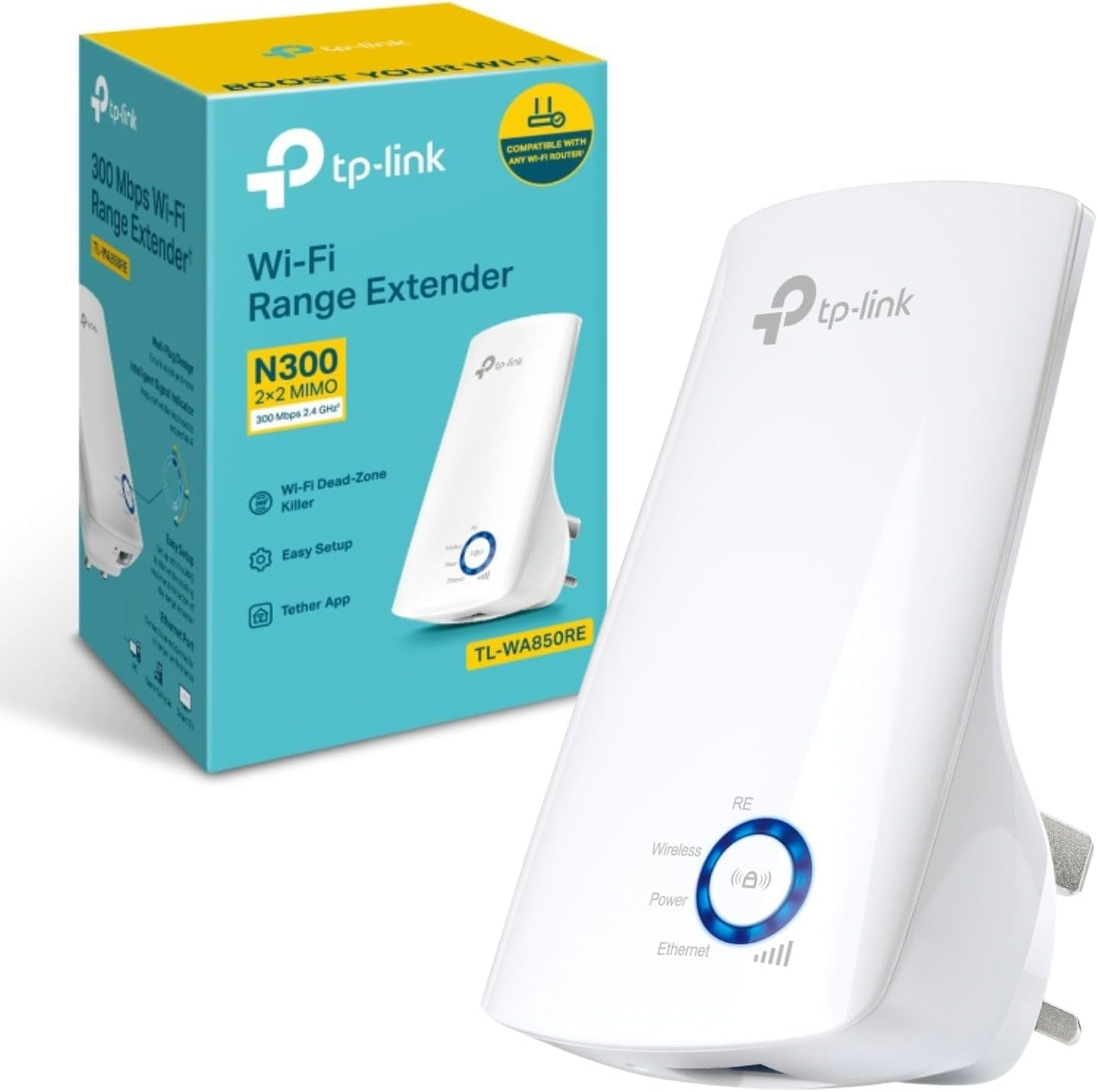 TP-Link TL-WA850RE N300Mbps WiFi Extender Booster, Ethernet Port, Internet Booster, Access Point,WiFi Repeater, WiFi Extender,App Control, WiFi Booster Range Extender, Plug & Play,UK Plug