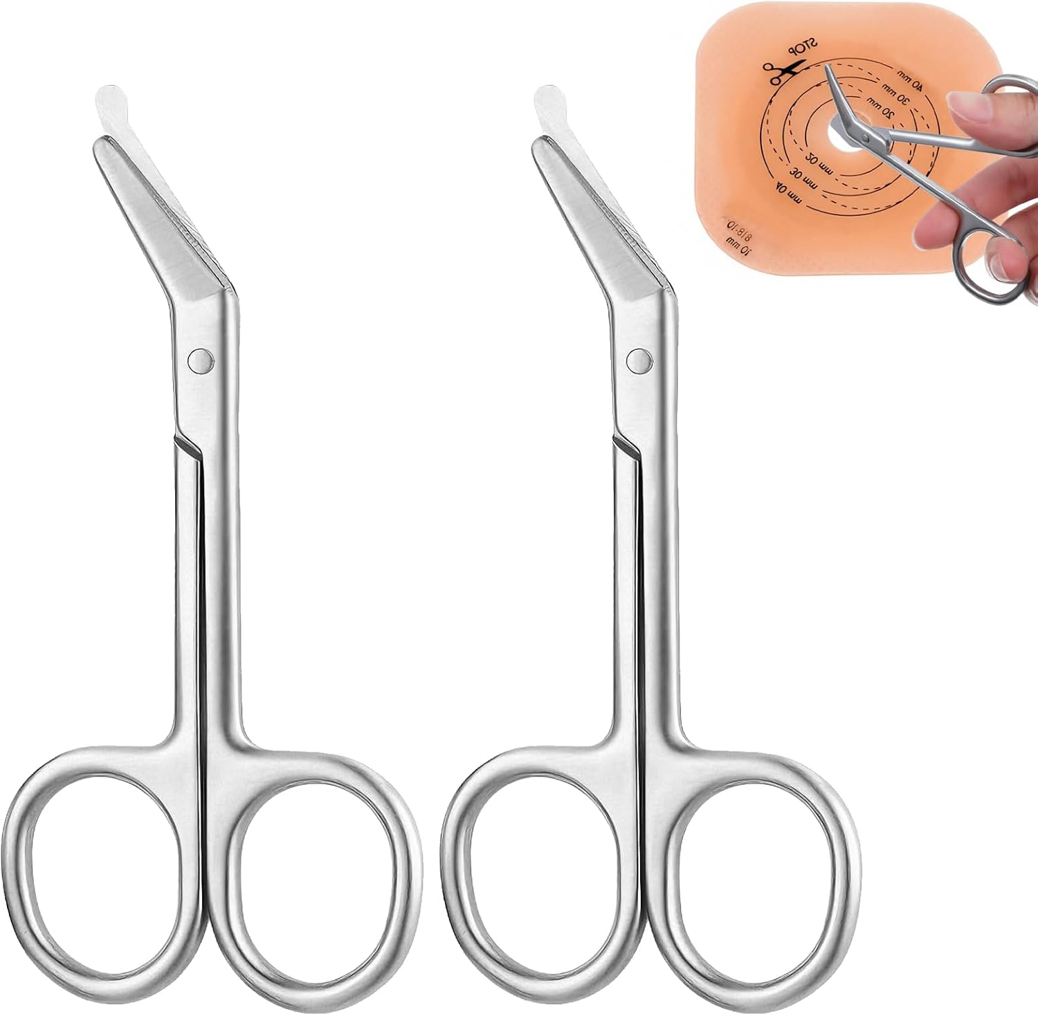 2 Pcs Ostomy Scissors Curved Blunt Round Tip, Stainless Steel Stoma Medical Scissors, Nursing Scissors for Colostomy Ileostomy Care, Washable, Lightweight 100x54mm