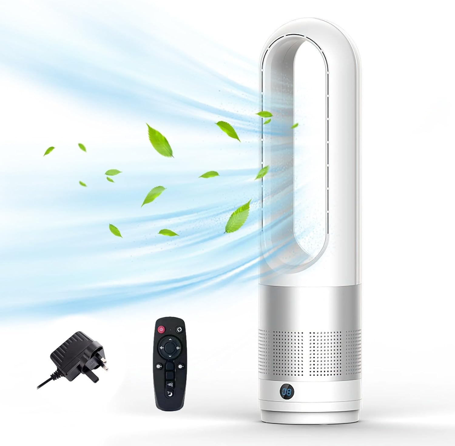 56cm Tower Fan with Air Purifier, 4000-5600rpm Bladeless Fan, Fans & Cooling, Cooler Fans, Standing Fanss, Tower Fansss Cooling Quiet Bedroom, with Remote Control, 8h Timer, 80° Oscillation (silver)