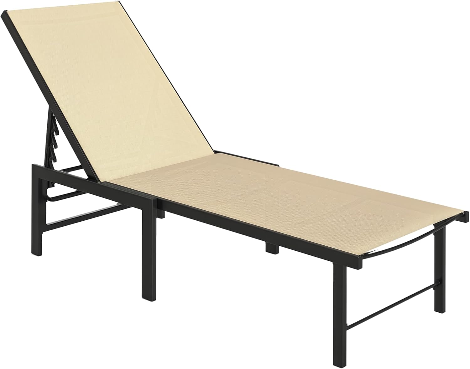 Outsunny Sun Lounger for Garden, 5-Level Adjustable Reclining Sun Lounger Chair, Flat Garden Lounger Sunbed with Texteline Seat, Steel Frame for Patio, Beach, Khaki