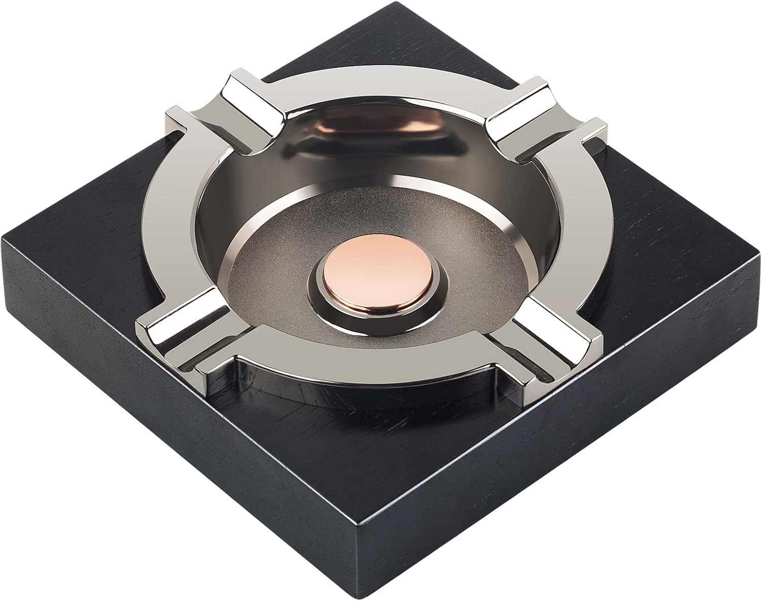 Cigar Ashtray,Cool Ashtrays Cigar Gifts for Men,Metal Cigar Tray with Solid Wood Base Black Ash tray for Home/Office/Bar/Patio Decor(Black)
