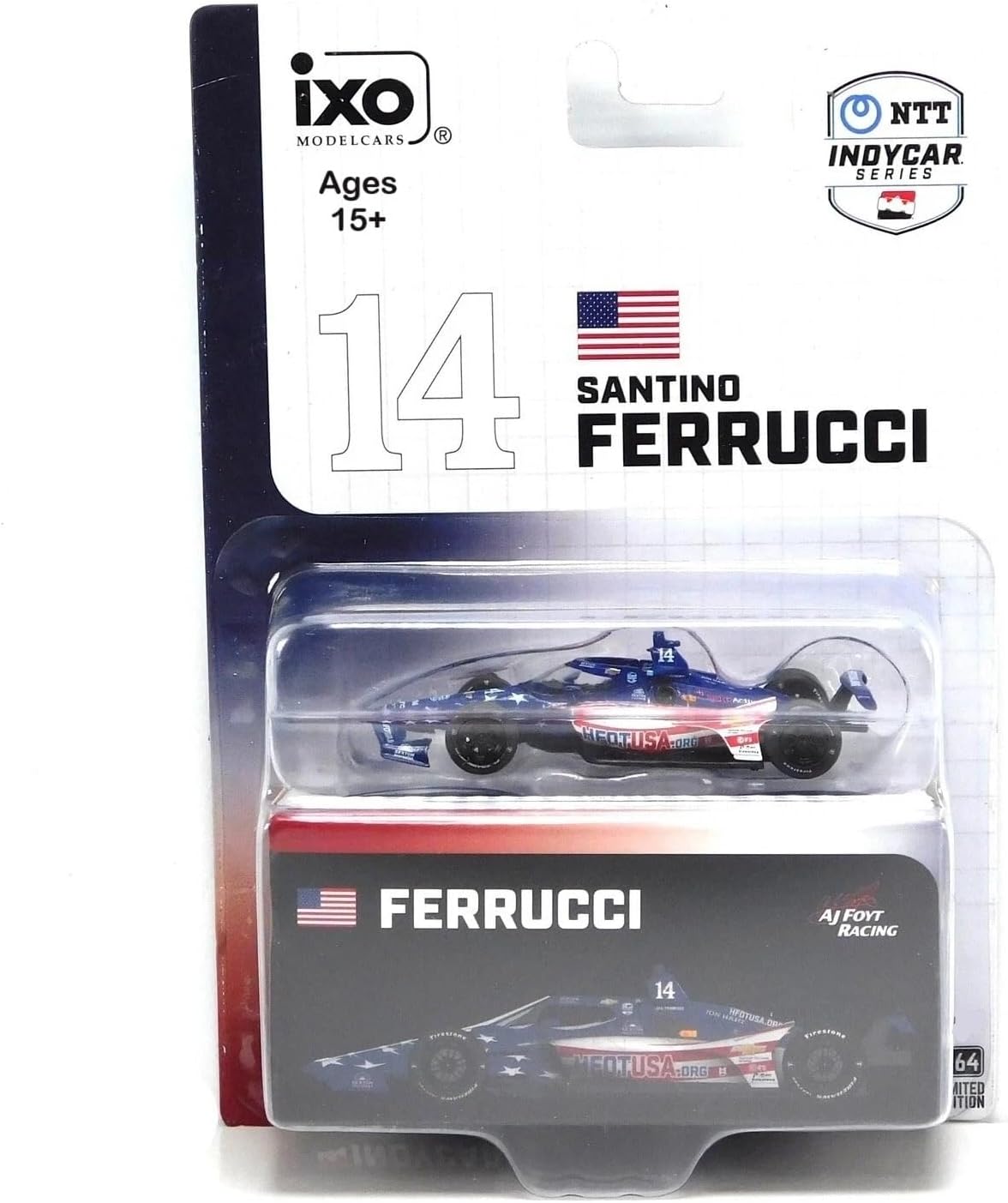 IXO IND64006 2025 Santino Ferrucci #14 AJ Foyt Racing - 1:64 Scale Die-Cast Model Car with Collector Storage Box