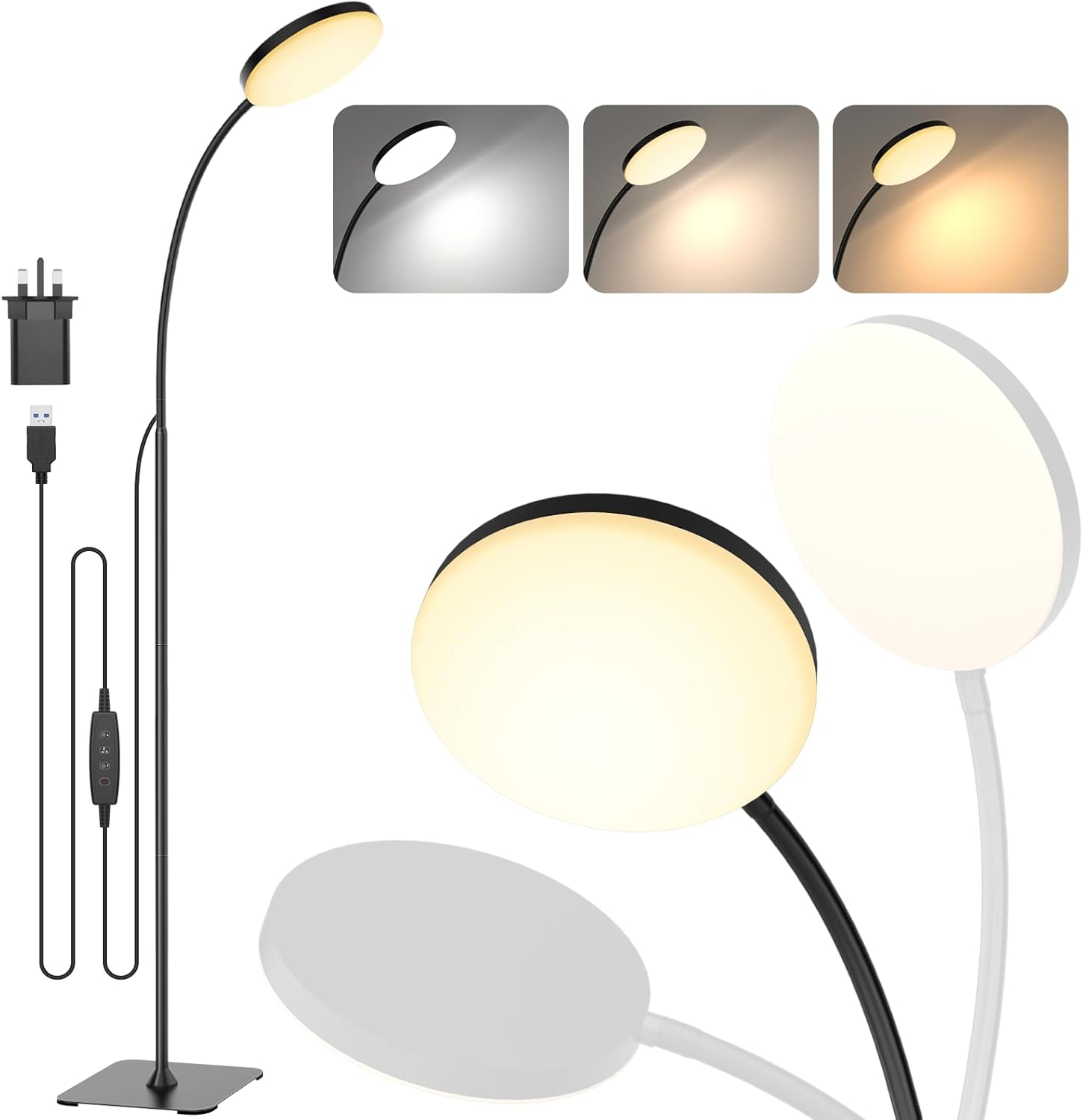 Mojimdo LED Floor Lamp, 10W Reading Standing Lamps with 3 Color Temperature & 5 Brightness Levels, Dimmable Floor Lamp for Living Room, Bedroom, Office