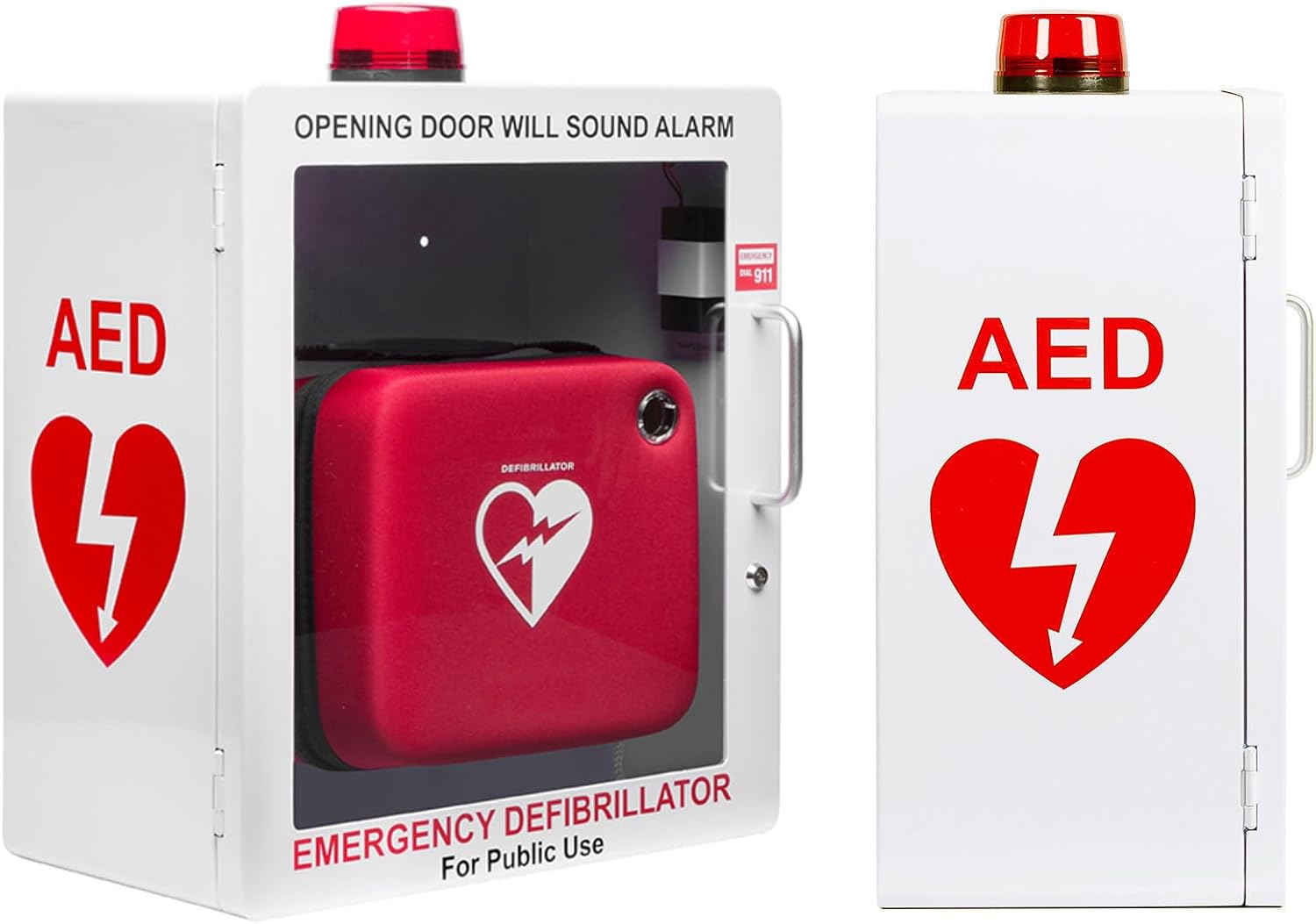 AED Defibrillator Wall Mount Cabinet | Optional Alarm & Lock | Durable Steel Frame | Fits Most Brands of AED's for Public Spaces or Home (White)(AED NOT Included)