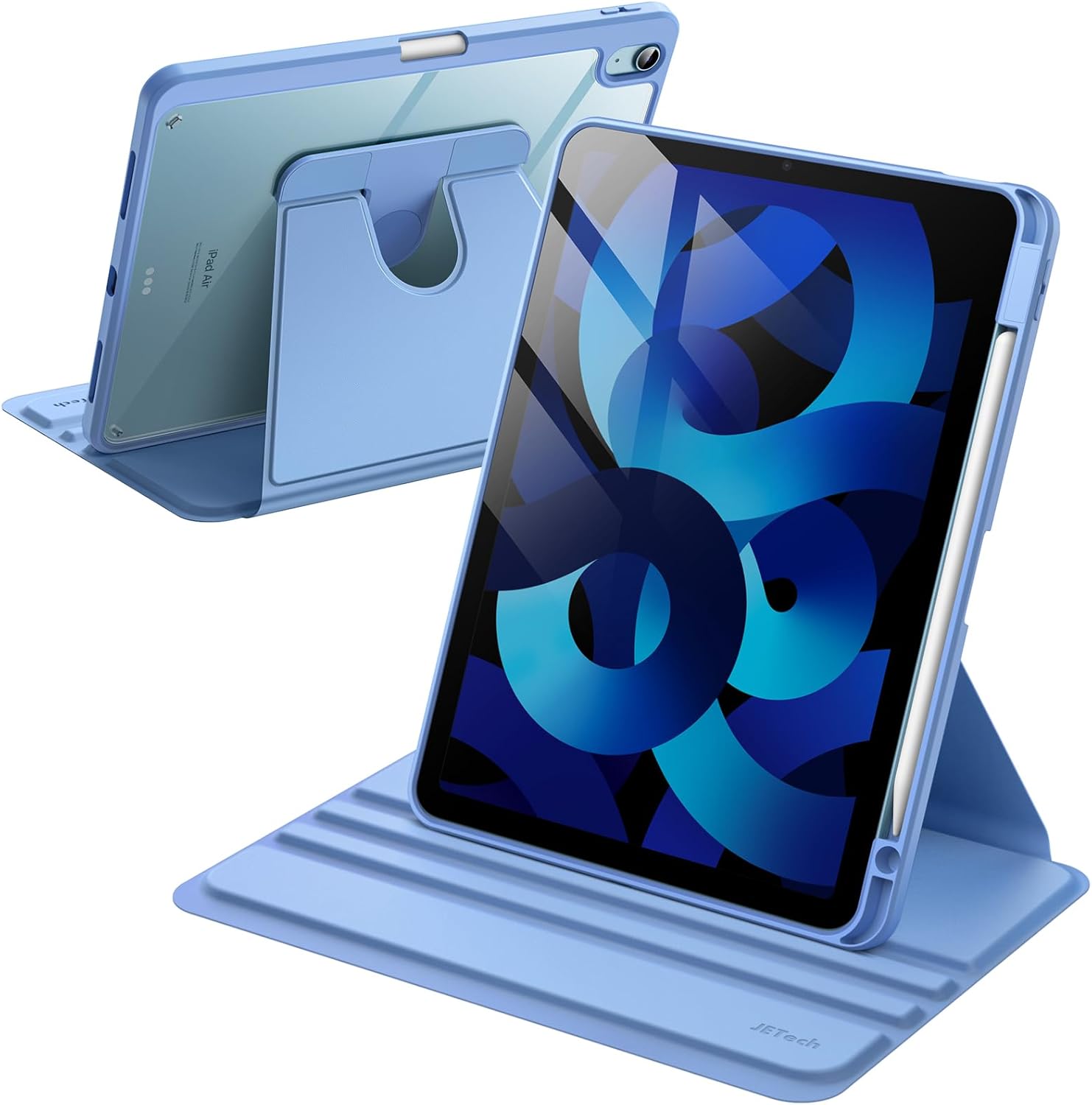 JETech Rotating Case ONLY for iPad Air 11-Inch M4/M3/M2 (2026/2025/2024), iPad Air 5/4 (2022/2020 5th/4th Generation 10.9-Inch), 360 Degree Rotation Protective Stand Cover Clear Back (Sky Blue)