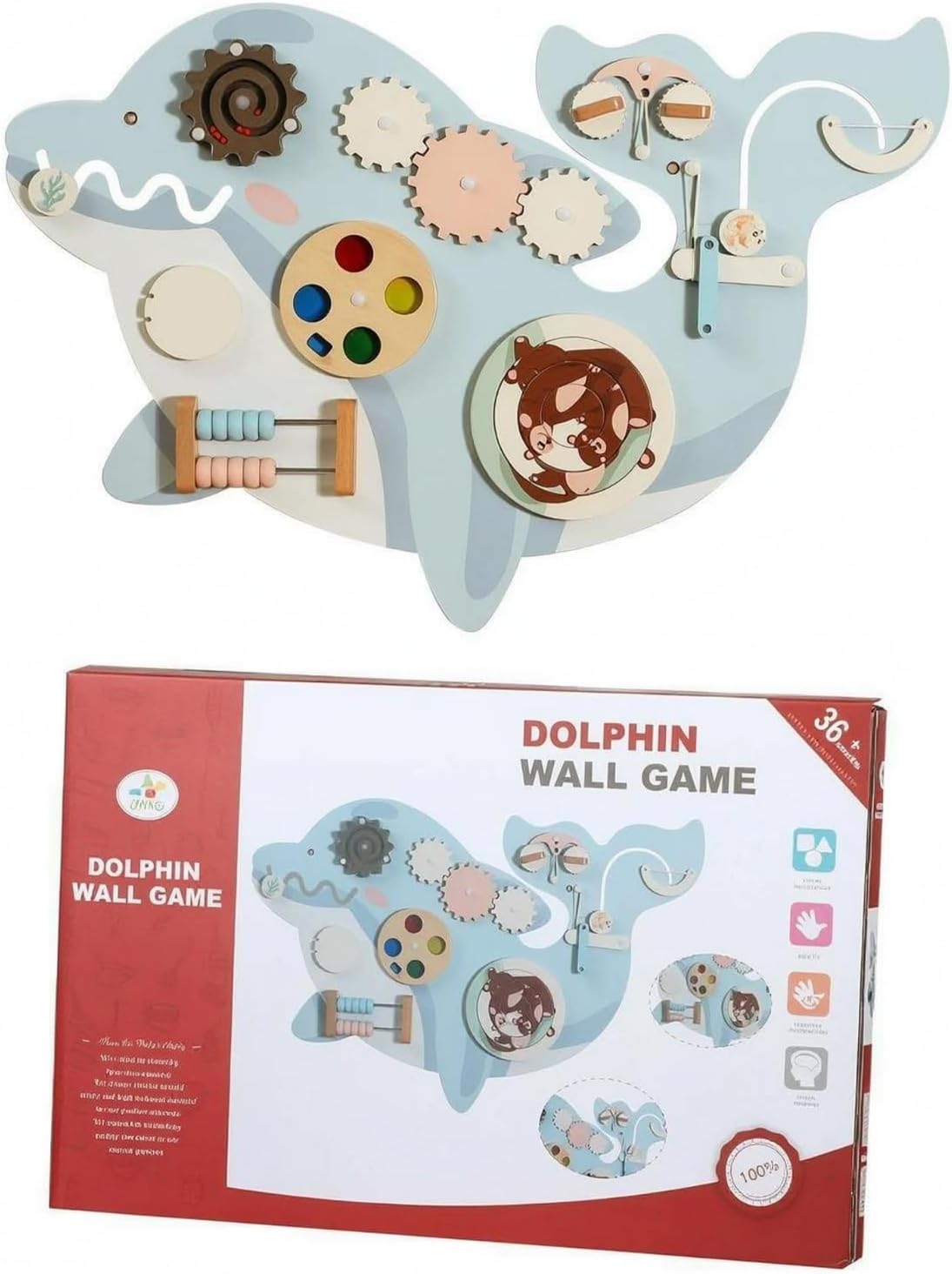 Simhoa Children Wall Game Board Wooden Activity Board with Bead and Track Maze Rotating Gear Wheel Sliding Blocks Exploration Suitable for Playroom Preschool Pediatric Office