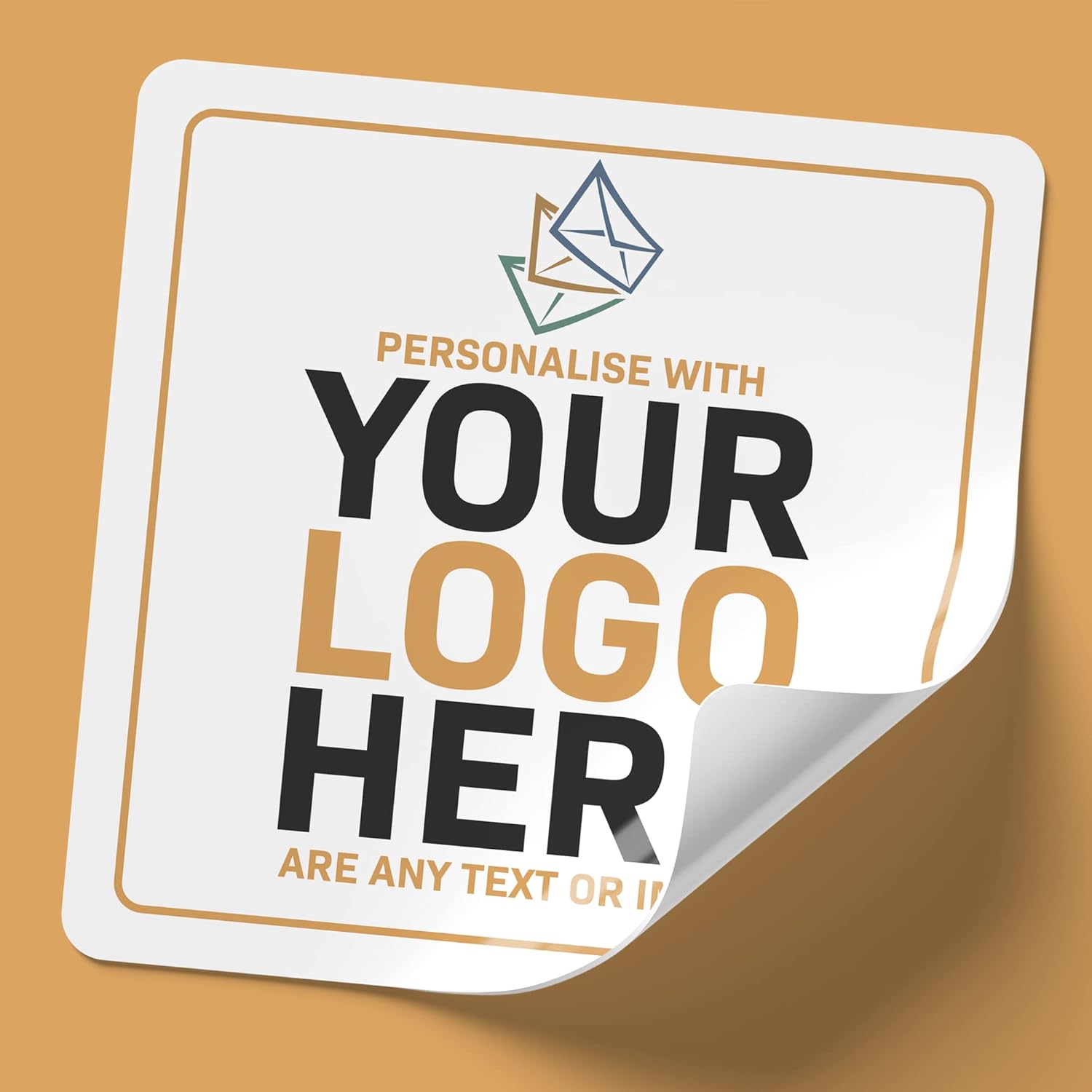 Personalised Square Stickers Labels, customised, Any Photo, Logo Colour or Text. Various Sizes Semi Gloss Finish (51mm)