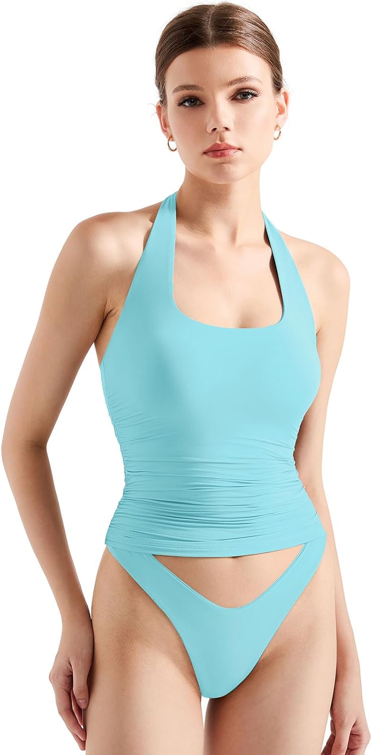 SUUKSESS Women Halter Tank Tops Double Lined Backless Y2K Trendy Going Out Tops