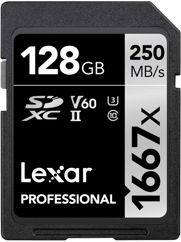 Lexar Professional 1667x SD Card 128GB, SDXC UHS-II Memory Card, Up to 250MB/s Read, 120MB/s Write, Class 10, U3, V60 SD for Professional Photographer, Videographer, Enthusiast (LSD128CB1667)