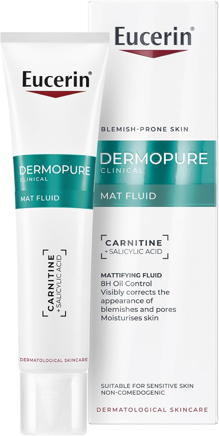 Eucerin Dermopure Clinical Matt Fluid 40ml, Oil Control Face Moisturiser with Salicylic Acid & L-Carnitine, Hydrating Moisturising Cream for Oily, Blemish-Prone Skin