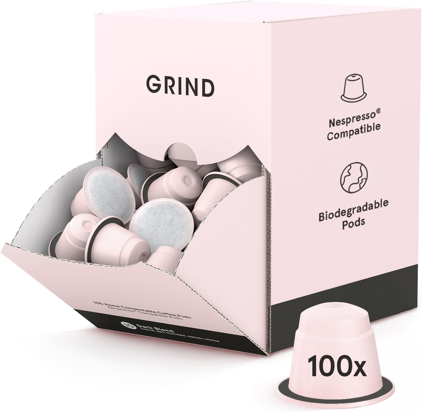 Grind Dark Blend Arabica Coffee Pods – Pack of 100 – Nespresso® Original Compatible Capsules – Home Compostable – Barista Quality – Dark Roast