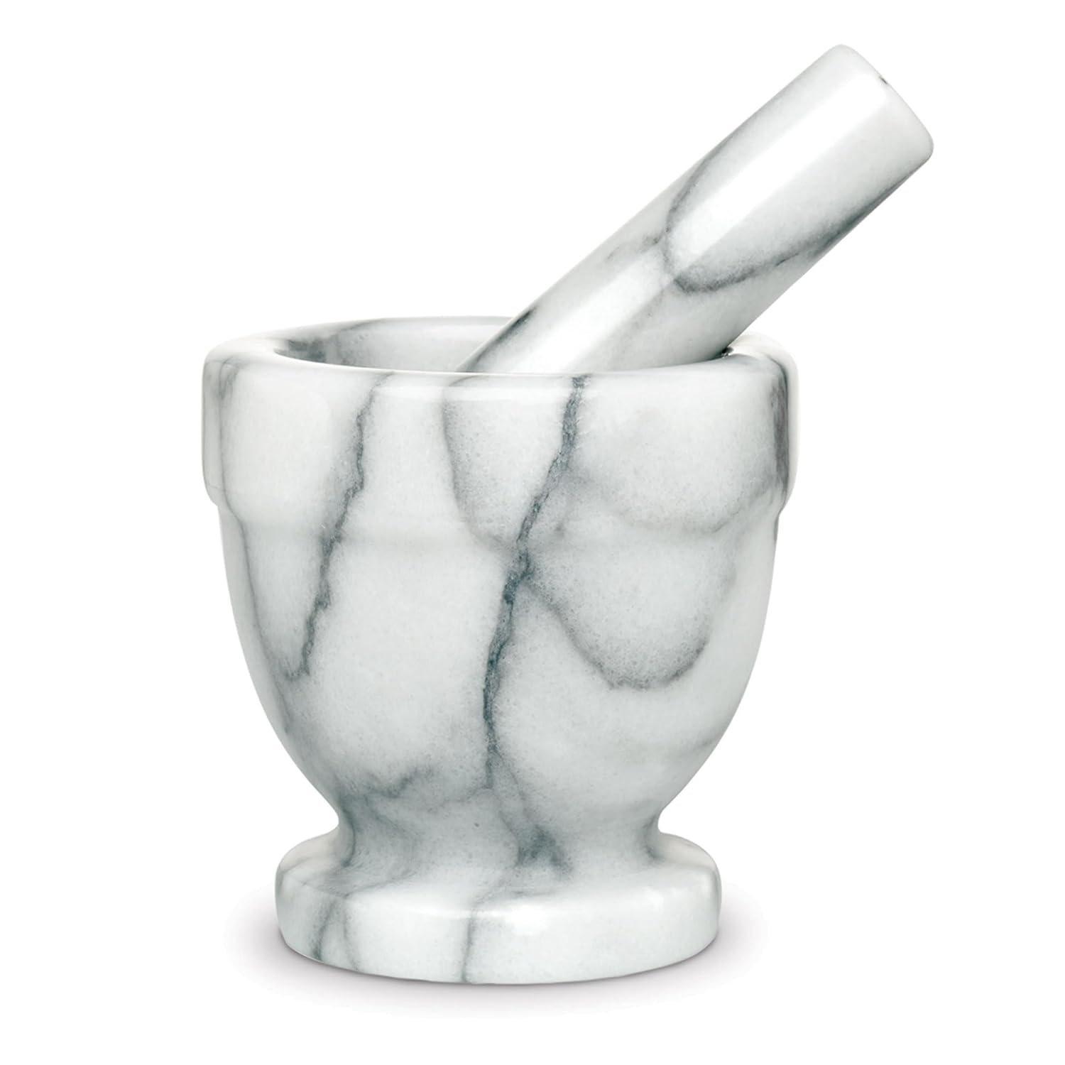 HIC Kitchen Mortar and Pestle Spice Herb Grinder Pill Crusher Set, Solid Carrara Marble