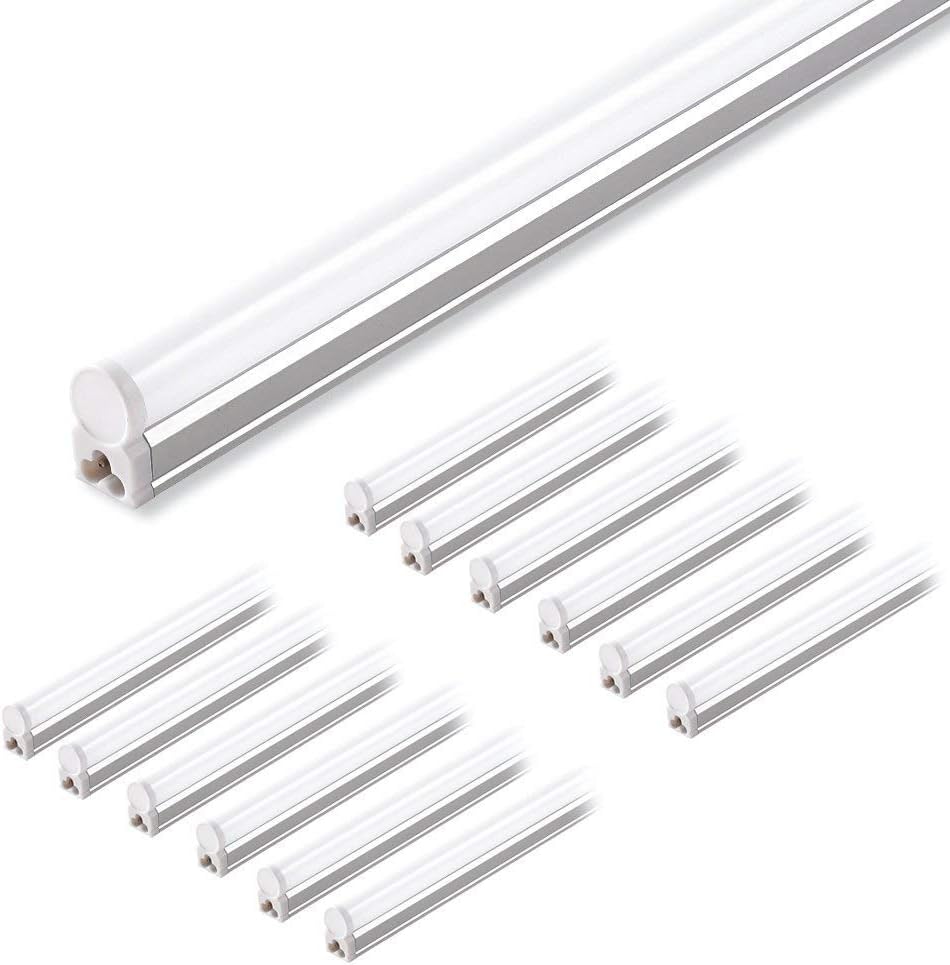 Barrina (Pack of 12 LED T5 Shop Light, 4FT, 2200lm, 6500K (Super Bright White), 20W, Utility Shop Lights, Ceiling and Under Cabinet Light, ETL Listed, Corded Electric with ON/Off Switch