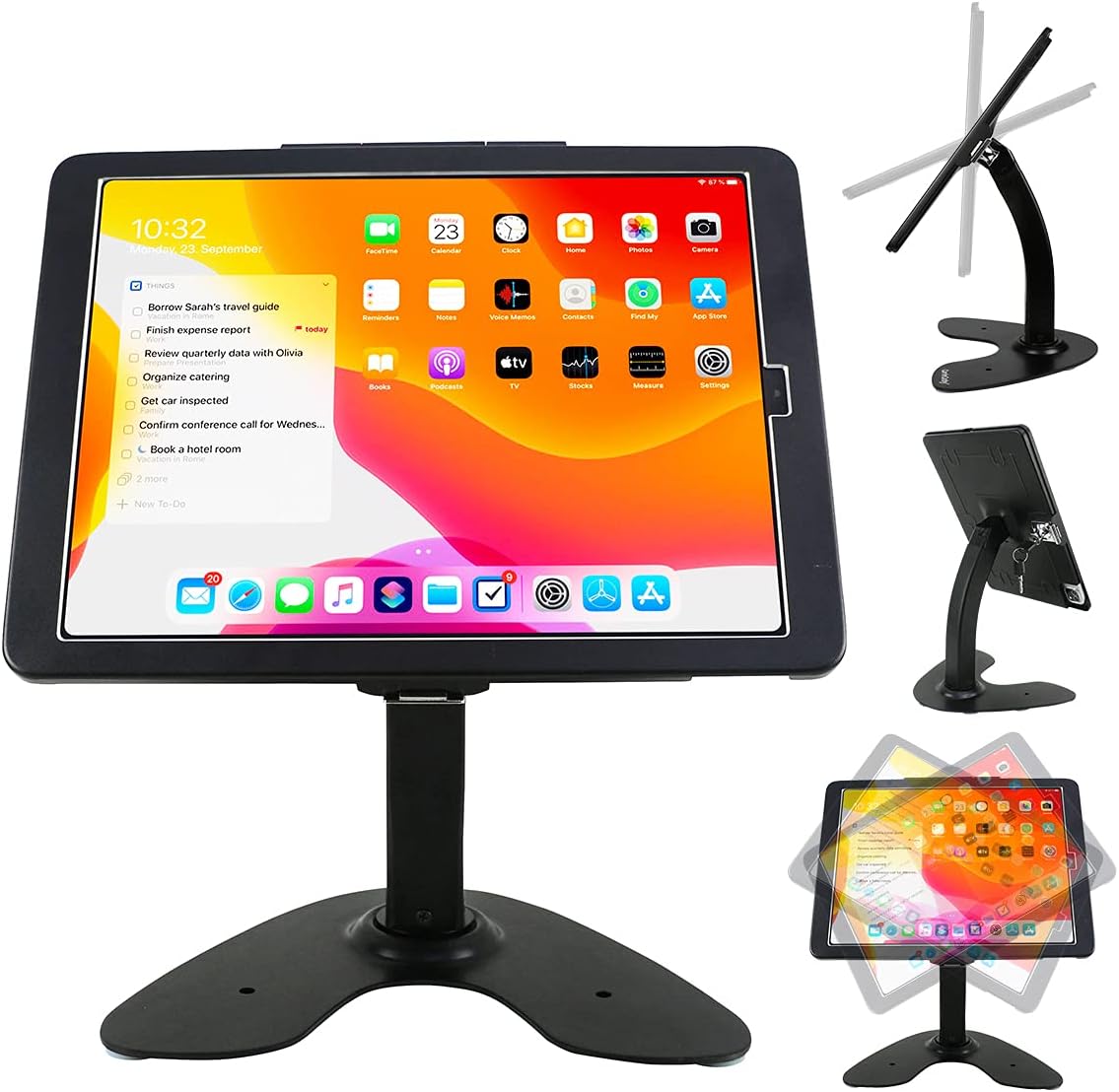 Desktop Wall Mount Anti-Theft Security Kiosk POS Stand Holder Enclosure for 2022 2021 2020 2018 iPad Pro 12.9", Flip & 360° Swivel Design