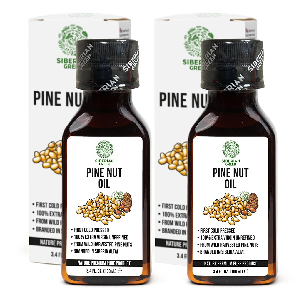 [2 PACK] Siberian Pine Nut Oil | 100% Natural Extra Virgin Cold Pressed 2x100 ml / 6.8 fl oz (2 bottles) | Unrefined Raw No-GMO Vegan | Exclusive Healthy Diet Food Grade