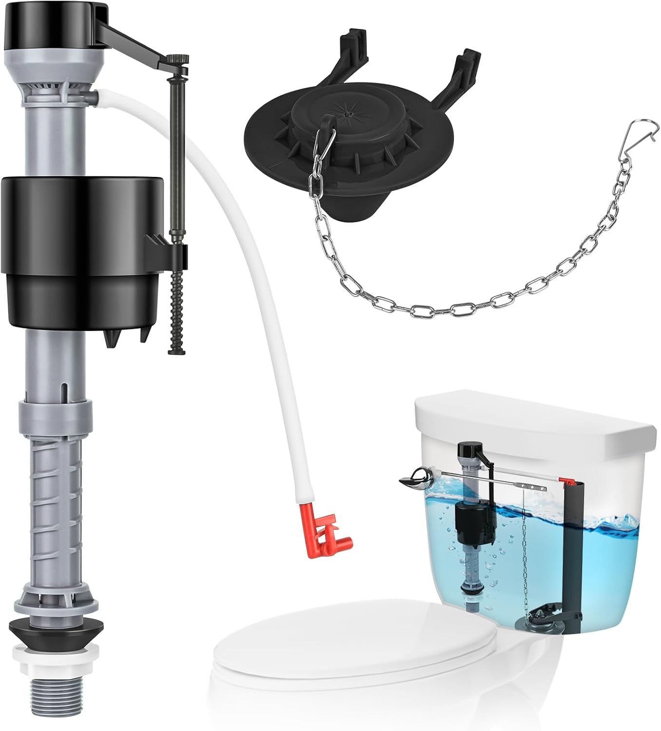 Toilet Repair Kit Inside Tank, Fill Valve & 2-Inch Flapper Replacement Kit