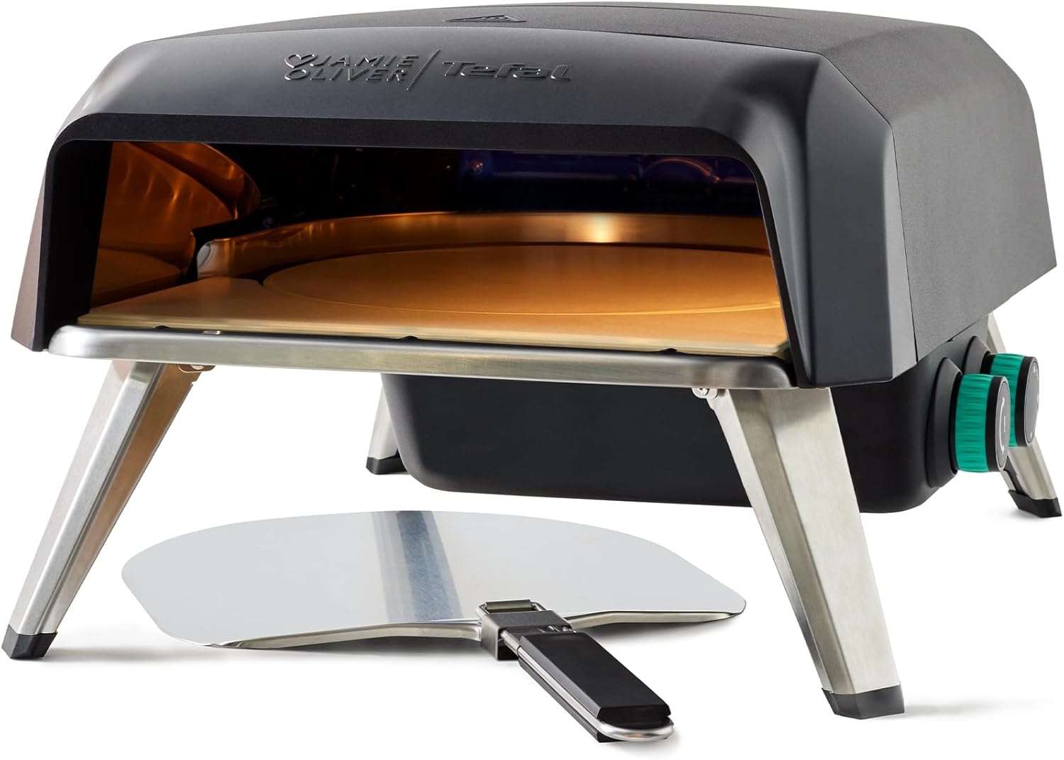 Jamie Oliver by Tefal Outdoor Gas Pizza Oven, Rotating Stone for Homemade Pizza, Pizza Parties, includes Pizza Peel, Gas Hose and Regulator, portable, foldable legs, black JM4168G0