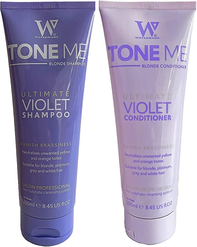 Watermans Blonde Set - Purple Shampoo and Conditioner Set with Free Make Up Bag - Remove Yellow Tones Fast for Blonde, Platinum, White, or Grey Hair