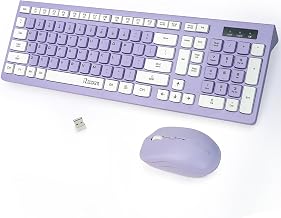 Wireless Keyboard and Mouse Combo, Full-Sized Wireless Keyboard and Adjustable DPI Mouse, 2.4GHz USB Receiver, Wireless Keyboard and Mouse for PC, Windows, Desktop, Laptop (Purple)
