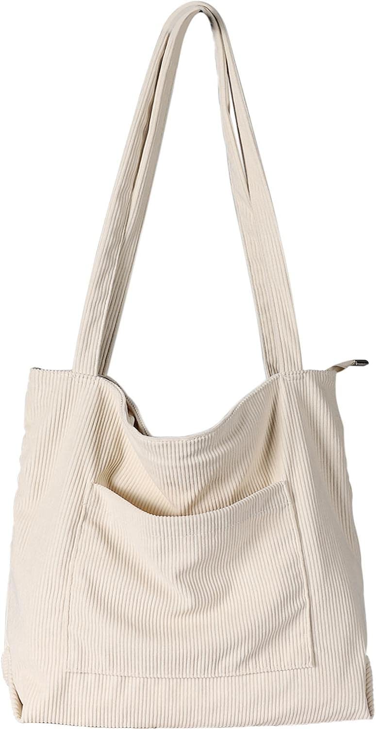 WantGor Women Corduroy Tote Bag, Large Shoulder Hobo Bags Casual Handbags Big Capacity Shopping Work Bag