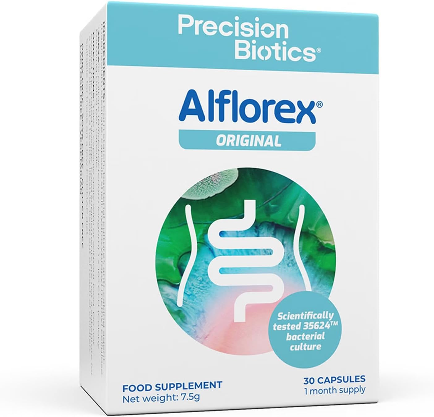 Alflorex Original - Daily Gut Health Probiotics Supplement with Unique Bifidobacterium Longum Bacteria Strain 35624 - Bacterial Cultures - 30 Capsules