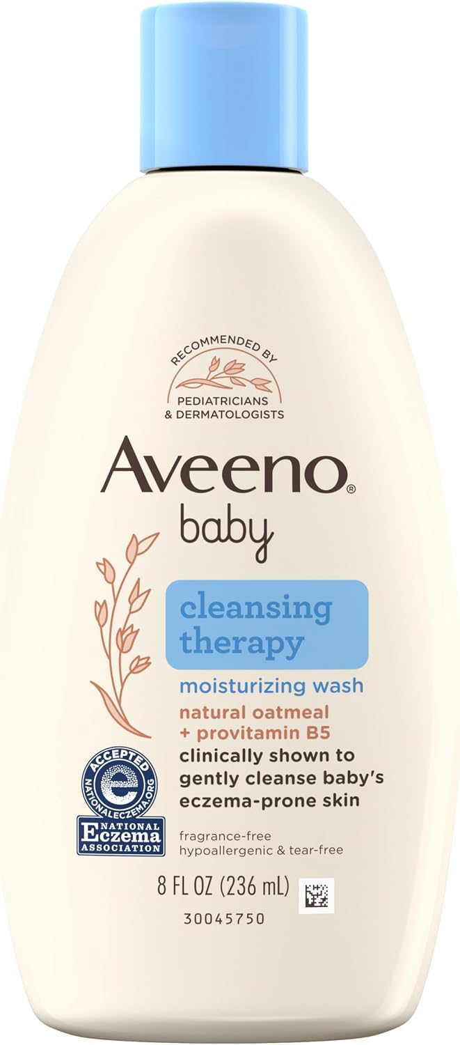 Aveeno Baby Cleansing Therapy Moisturizing Body Wash, 8 oz | Natural Oatmeal & ProVitamin B5, Tear-Free Baby Bath Wash, Sensitive & Eczema-Prone Skin, Hypoallergenic