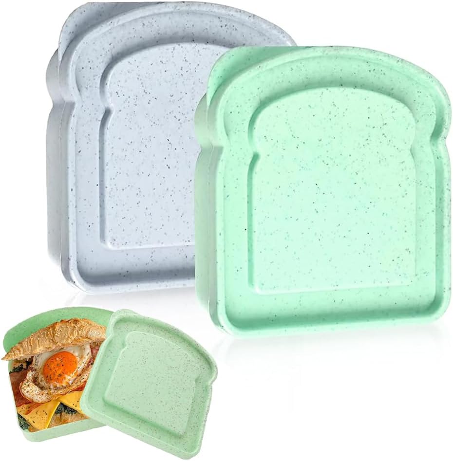 Sandwich Containers, Sandwich Containers for Lunch Boxes, Reusable Plastic Food Storage Sandwich Box with Lid, BPA Free, Microwave Safe, for Family Adults for Office, Camping (Green & Blue)