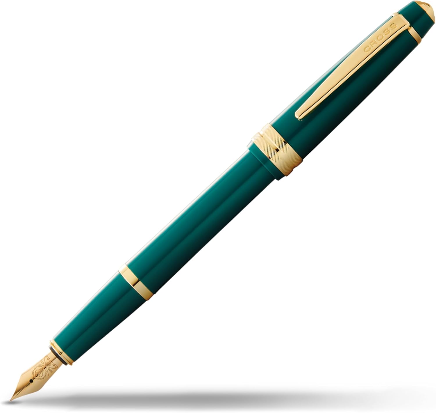 CROSS Bailey Light AT0746-12MF Refillable Resin Fountain Pen with Polished Gold Tone Appointments, Medium Gold Plated Nib, includes Premium Gift Box and 2 Black Cartridges, 1 Pack, Green