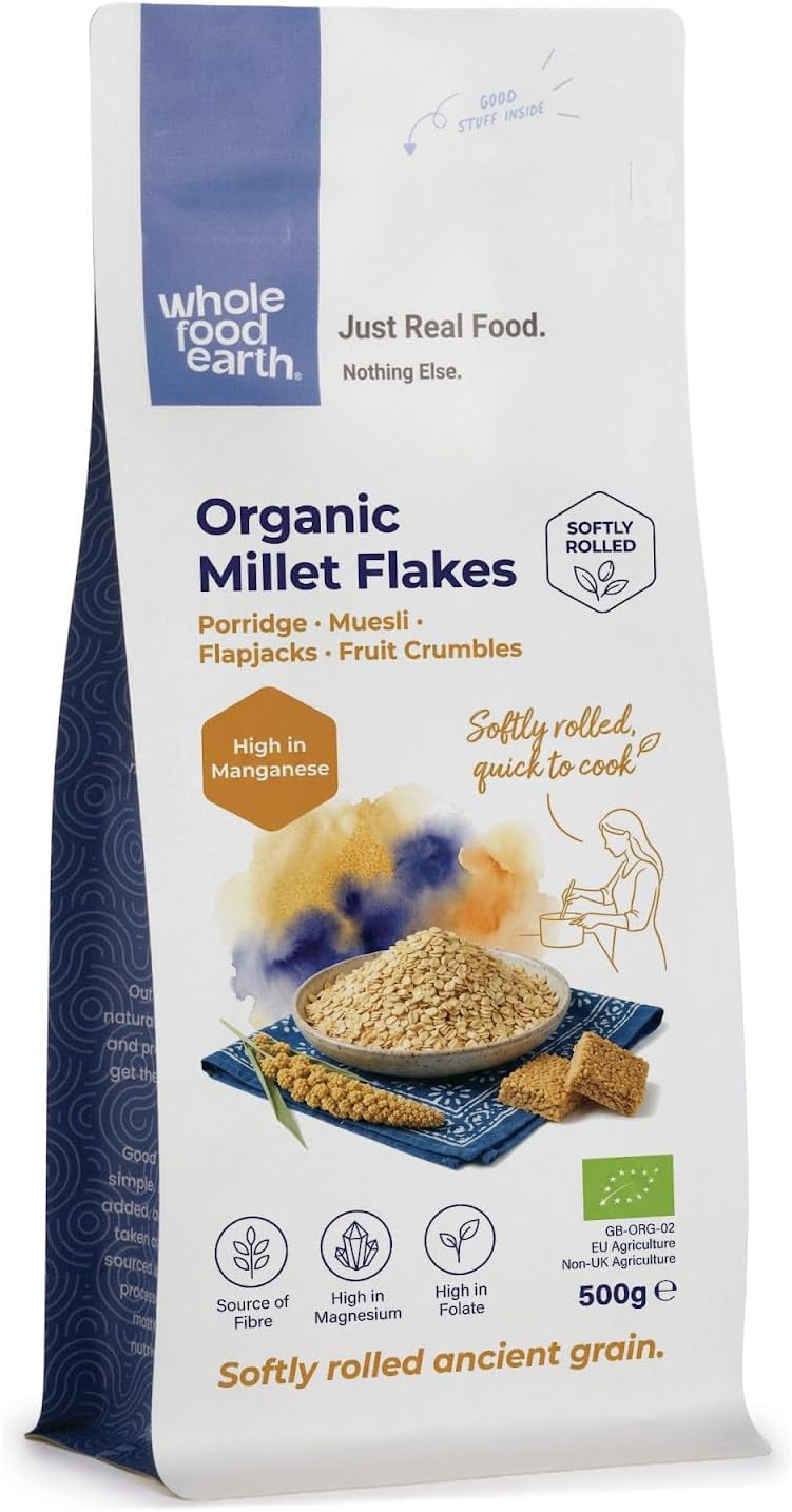 Wholefood Earth Organic Millet Flakes – 500g | Vegan | GMO Free | High Fibre | Certified Organic