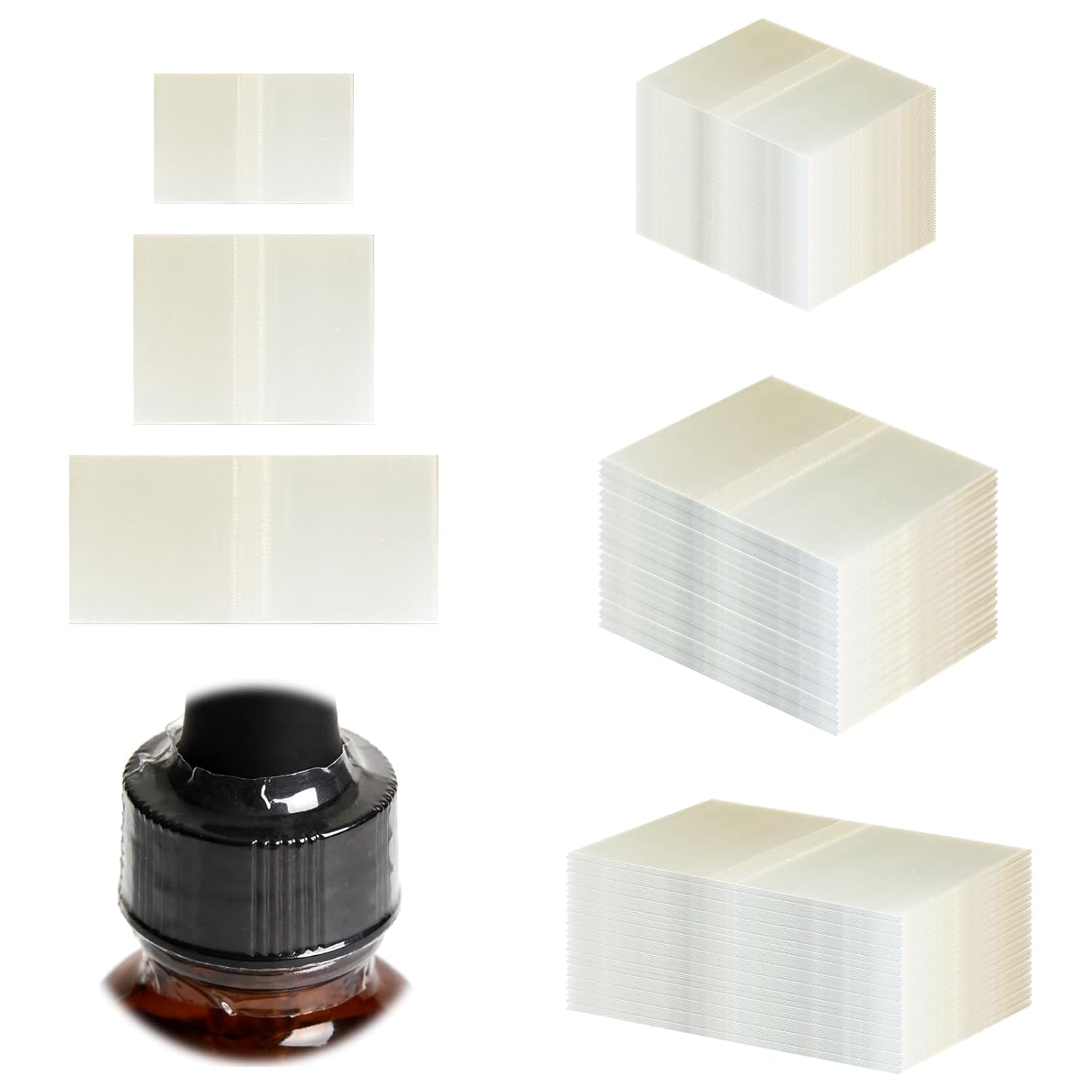 1200 pcs Perforated Shrink Wrap, CNYMANY 1.4”x1” 1.8”x1.6” 2.7”x1.4” Transparent PVC Shrink Band for Bottles Mouth Heat Shrink Seals for Oil Bottle Dropper Bottle Gallon Jug Honey Glass Bottle