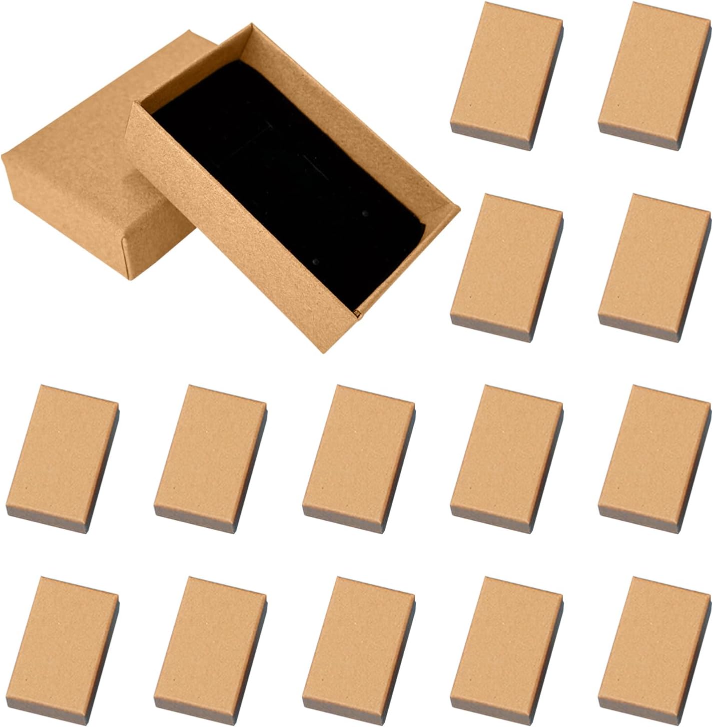 Kraft 14PCS Cardboard Jewelry Display Box, 8x5x3cm, with Sponge, for Rings, Necklaces, Bracelets, Kraft Paper Gift Box with Lid