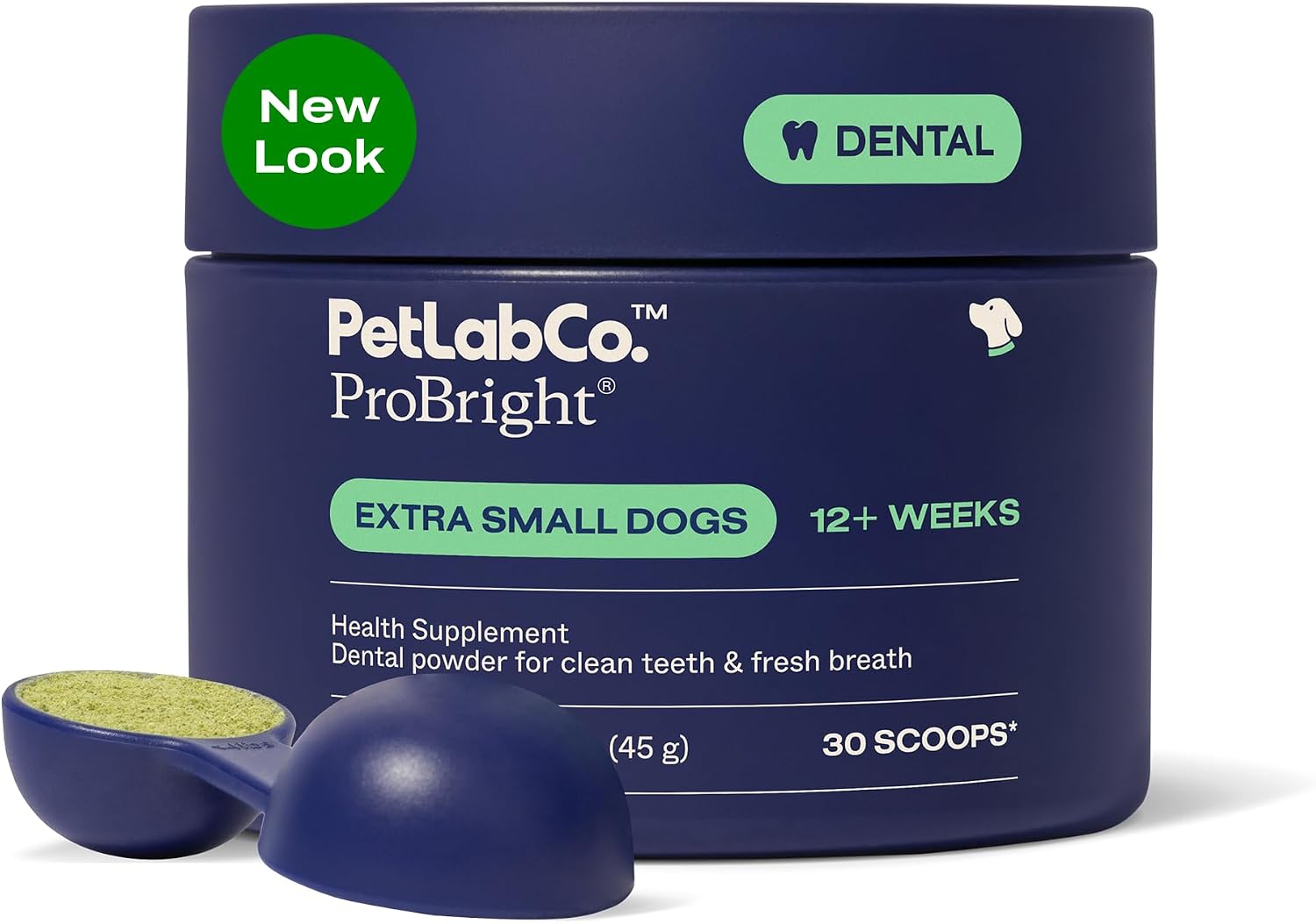 PetLab Co. ProBright Dental Powder for Extra Small Dogs, 30 Scoops | Brown algae, green tea and probiotics in one easy daily scoop to support tartar and fresh breath