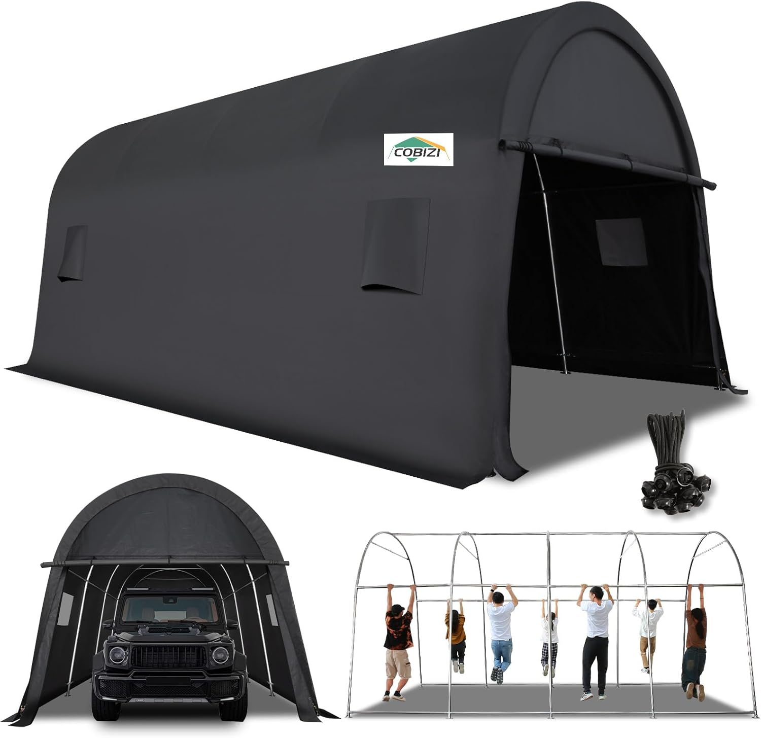 COBIZI Carport 10x20 FT Heavy Duty, Portable Garage, Carport Canopy with All-Steel Metal Frame & Vents, Round Style Outdoor Storage Shed for Car, Truck, Boat, Patio Furniture Anti-Snow Waterproof