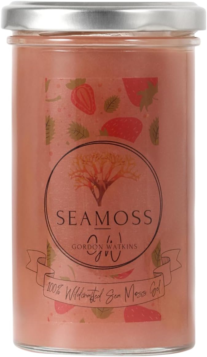Sea Moss Gel, made with Wildcrafted, Irish Sea Moss from Grenada. Vegan. Dr Sebi Approved. (Strawberry, 250ml)