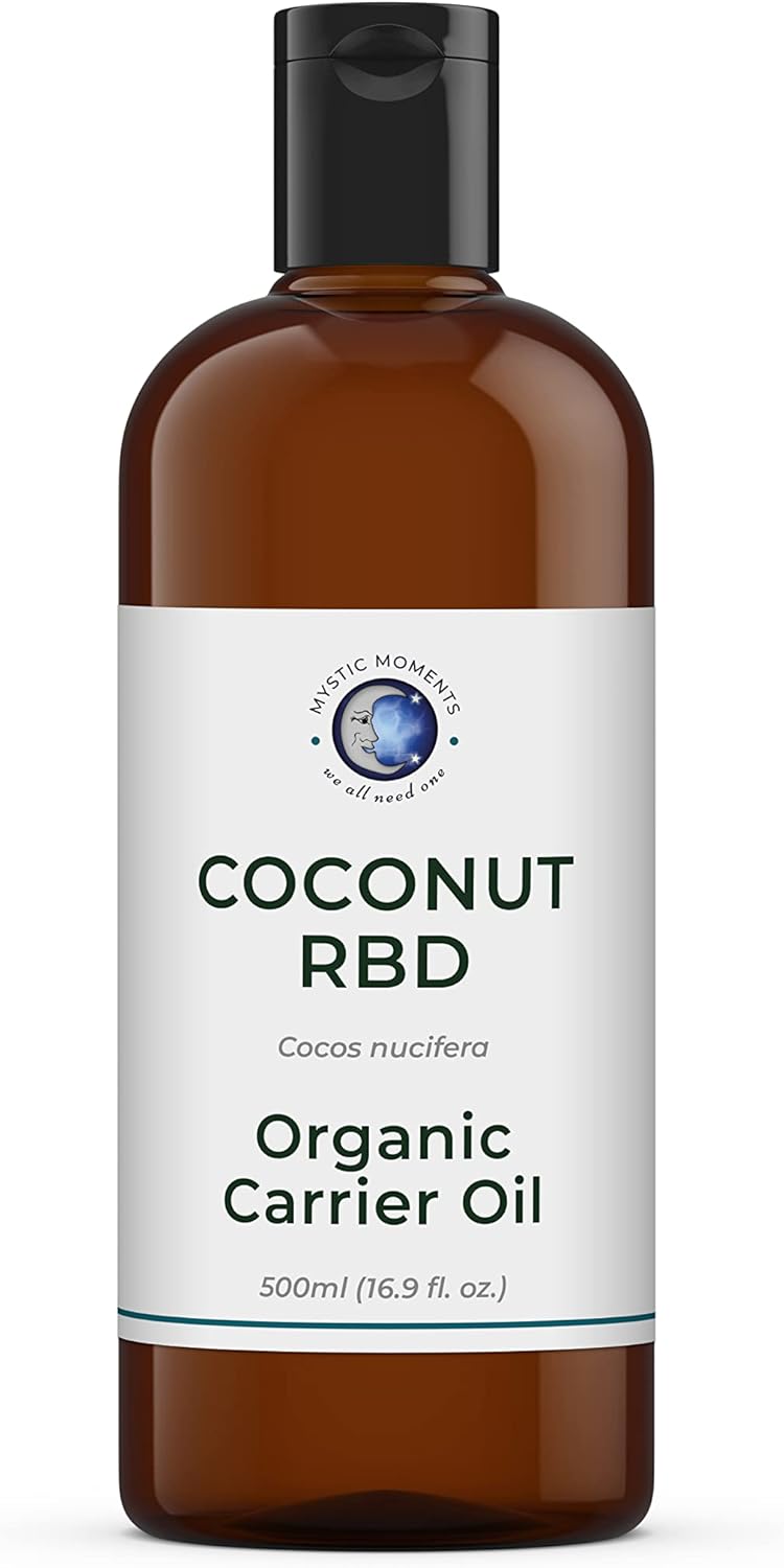 Mystic Moments | Coconut RBD Carrier Oil Organic 500ml | Refined, Bleached & Deodorised | Cold Pressed | Softens Skin & Hydrates Hair | Makeup Remover | 100% Pure & Natural | Vegan GMO Free